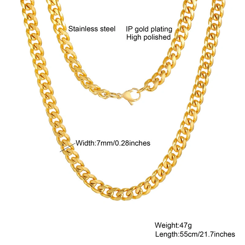 Stainless Steel Twist Chain Necklace Gold Men 7mm Thick Chain Metal Fashion Foreign Trade Ornaments