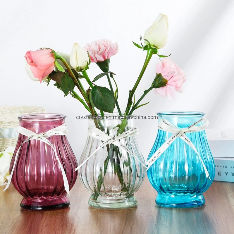 Vente à chaud de 15,8 cm lanterne large bouche en forme de vase en verre pour l'art de l'insertion de fleurs