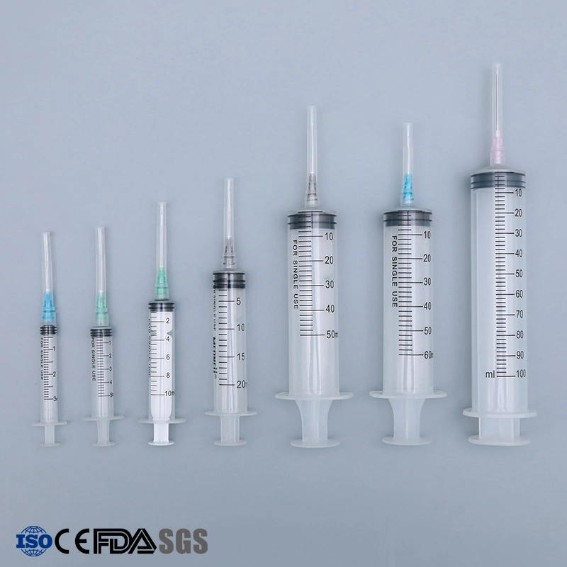 Three or Two Part Disposable Medical Plastic Syringe with Needle