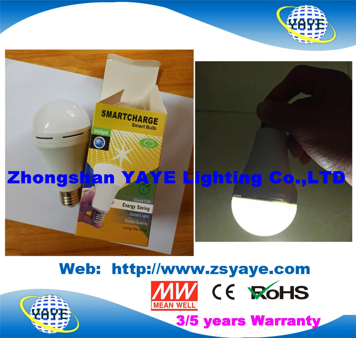 Yaye 18 Hot Sell E27/B22 Lithium Battery 110V/220V 5W 7W 9W 12W 15W 18W Energy Saving Lamp LED Intelligent Emergency Rechargeable Back up Smart Solar LED Bulb