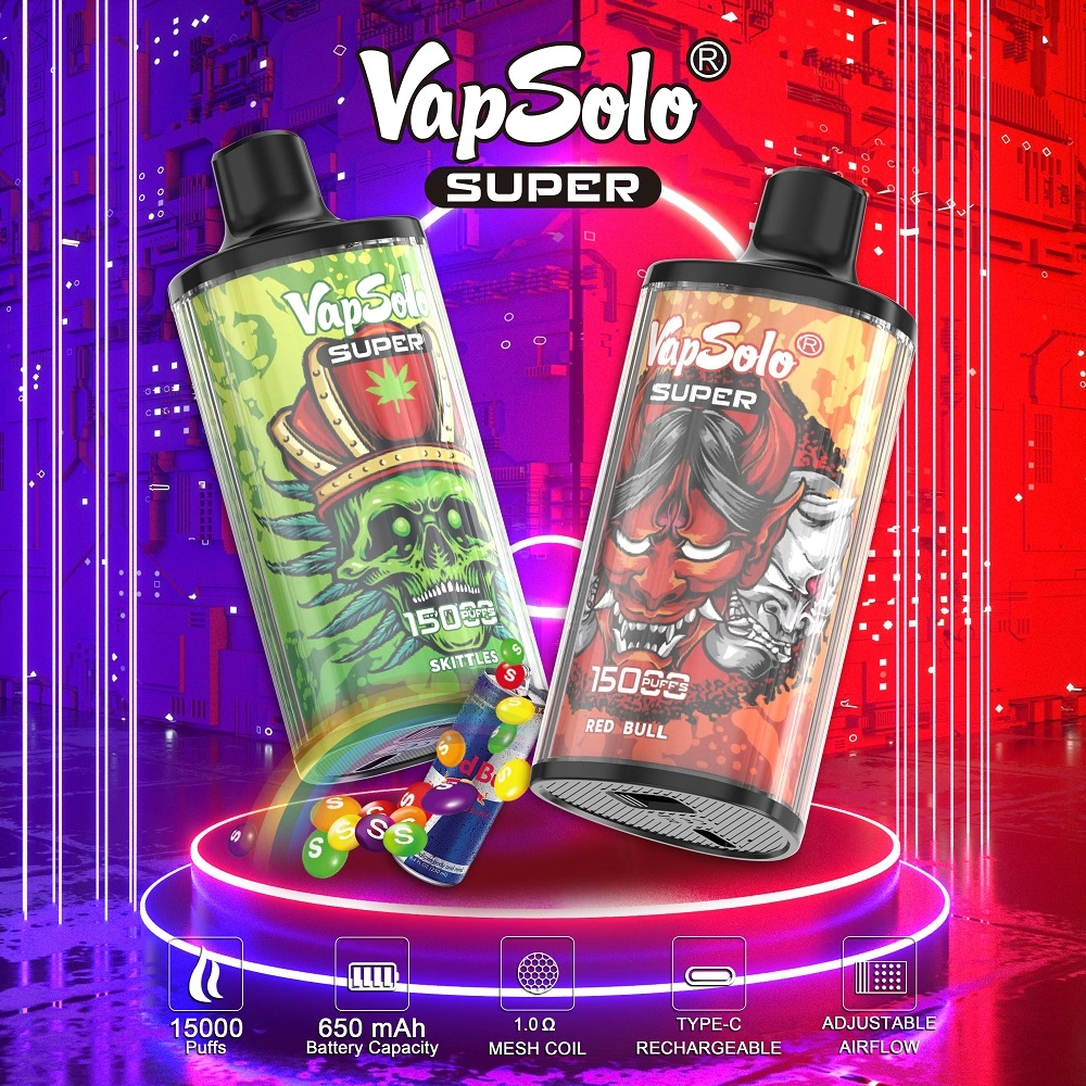 Hochwertige Vapsolo Super 15000 Puffs E Zigarette Einweg-Vapes Box 650mAh Akkus 26ml Puff 12K 15K 10K 5% Display-Vape