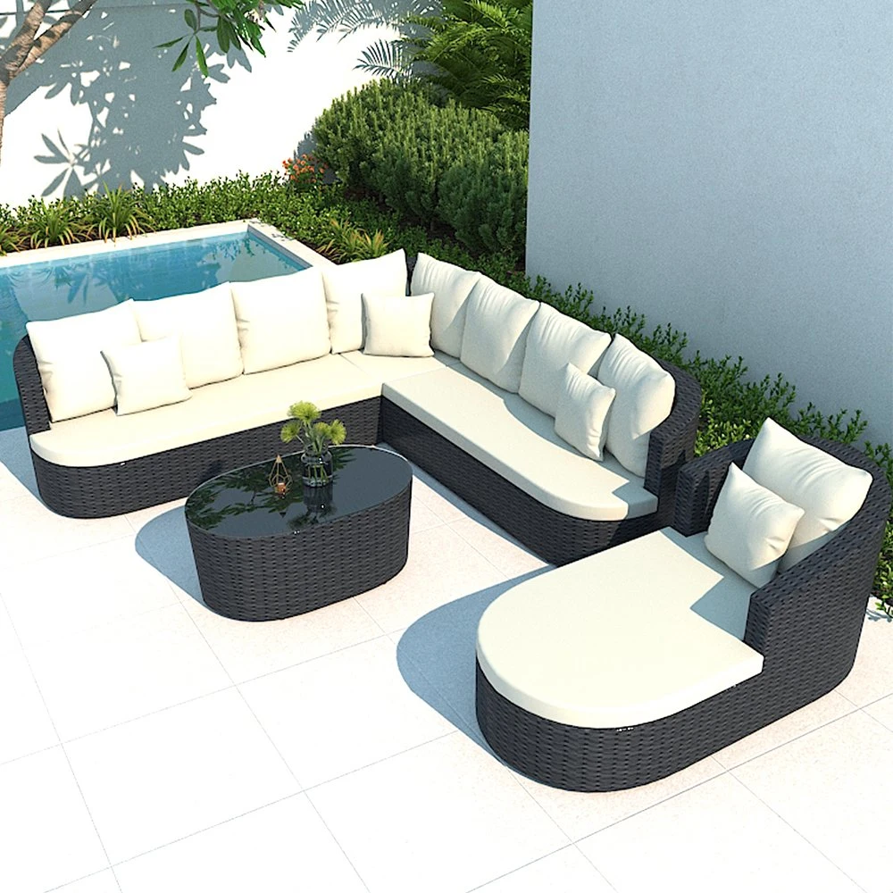 Hotel Villa Patio Outdoor Furniture Round 4 Seater Rattan Outdoor Garden Sofa Set