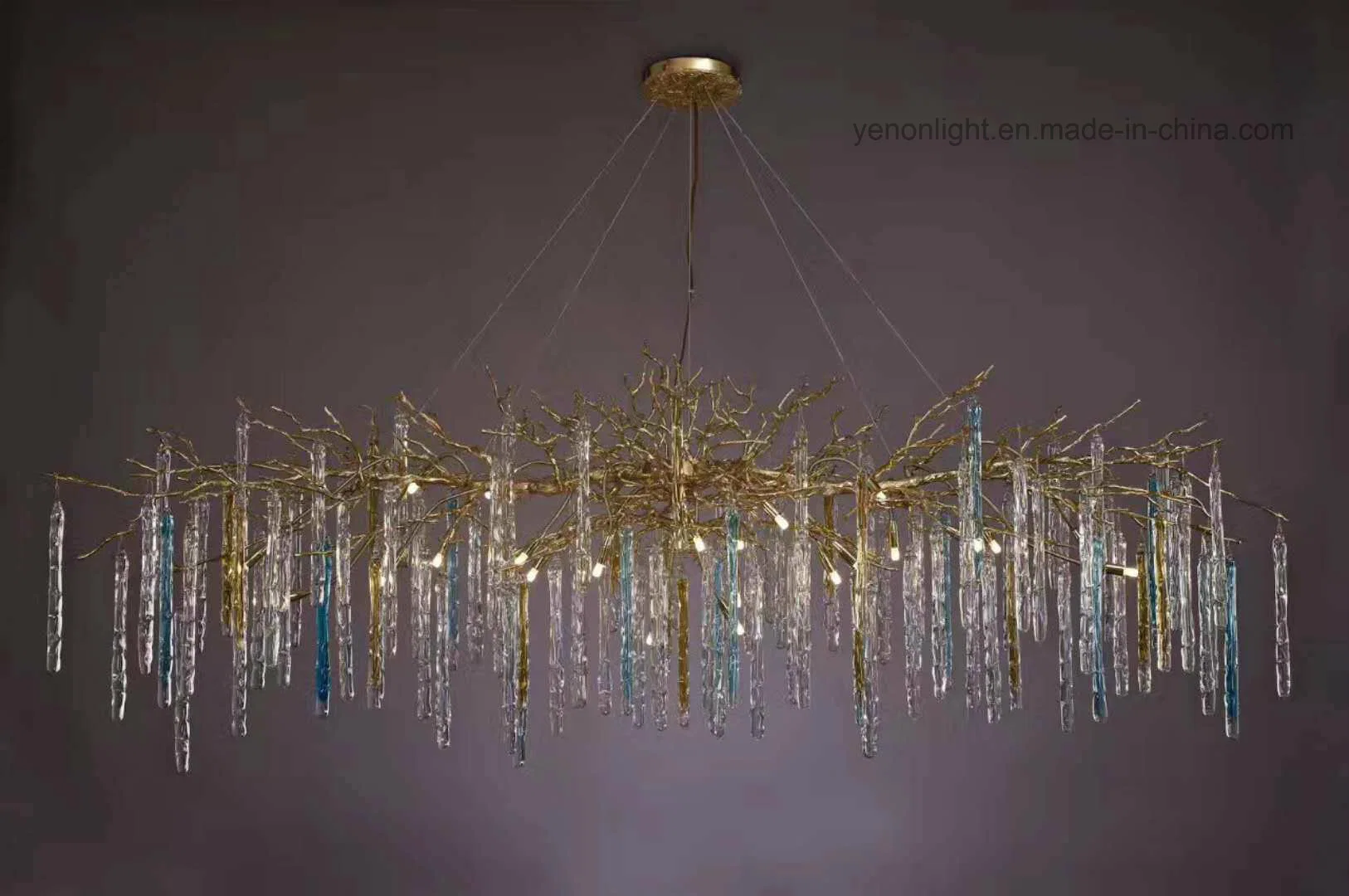 Luxury Branch Glass Chandelier Design Copper Crystal Customized Chandelier Lamp