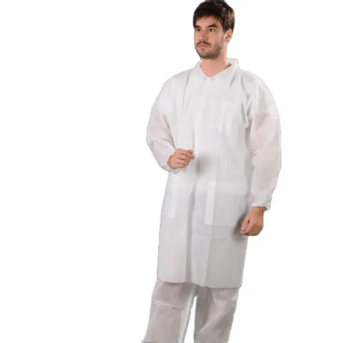 Disposable Surgic Gown White Laboratory Coat Medical Protective Workwear with Pocket Workwear