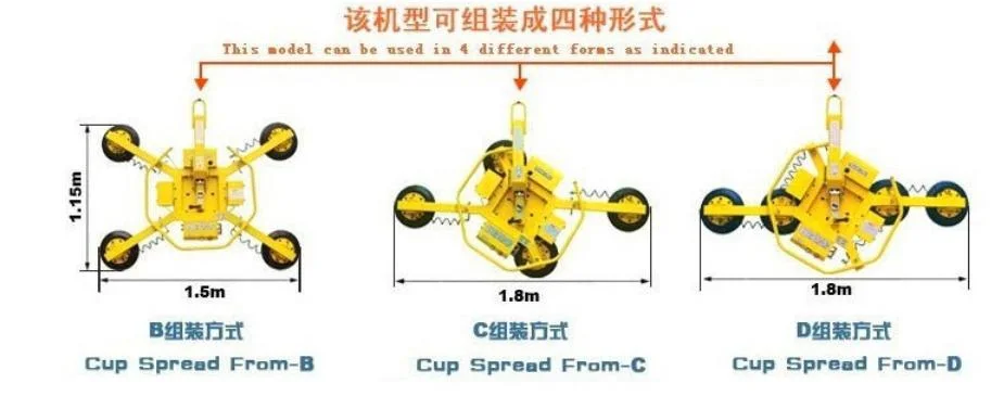 Finely Processed 800 Kg 8 Suckers Electricity Glass Vacuum Lifter