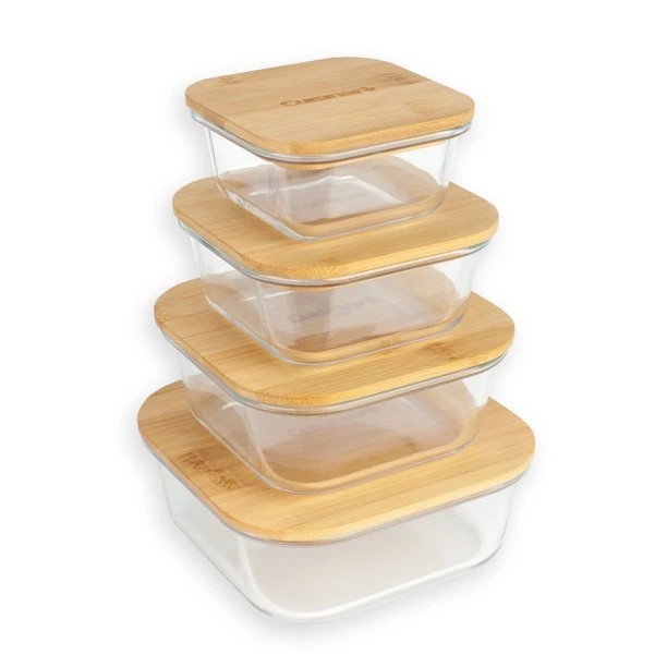 Sin BPA Airtight congelador horno Comida segura vidrio Contenedores de almacenamiento de alimentos de preparación para el almuerzo el Bento Box Set con tapas de bambú