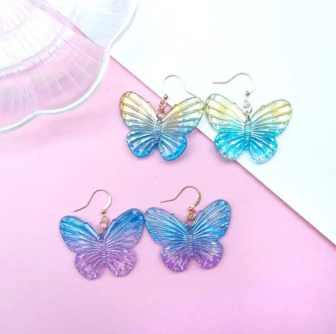 Wholesale/Supplier Jewelry Gifts Butter-Fly Big Statement Drop Earrings Women Girls Cute Animal Hanging Transparent Resin Earrings