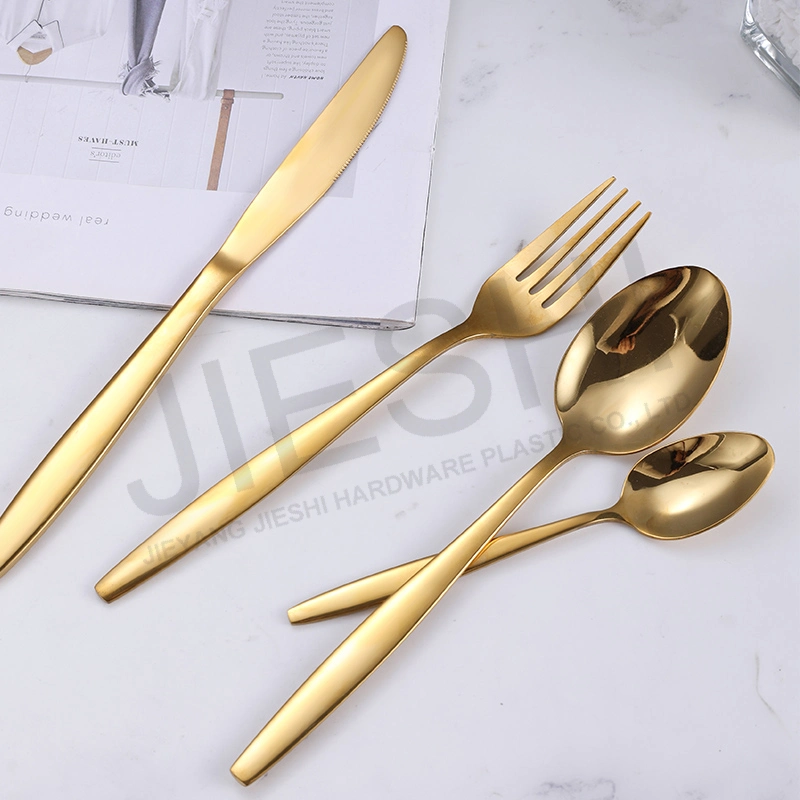 18/0 Mayoreo Bright Knife Fork cuchara personalizada vajilla de lujo Flatware Juego de vajilla de mango elegante Cubertería de acero inoxidable dorado