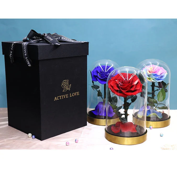 Cadeau 2020 filles petite boîte cadeau en verre décoratif rose conservé Fleurs artificielles de roses cadeaux et mariage artisanat