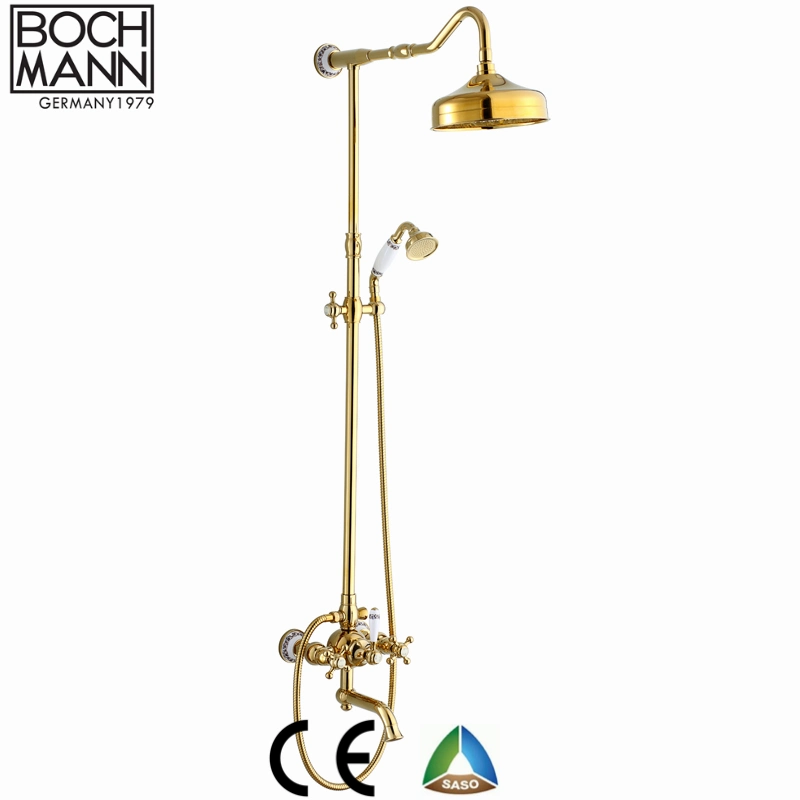 Luxury Golden Color Full Brass Dual Handle Kitchen Sink Water Tap