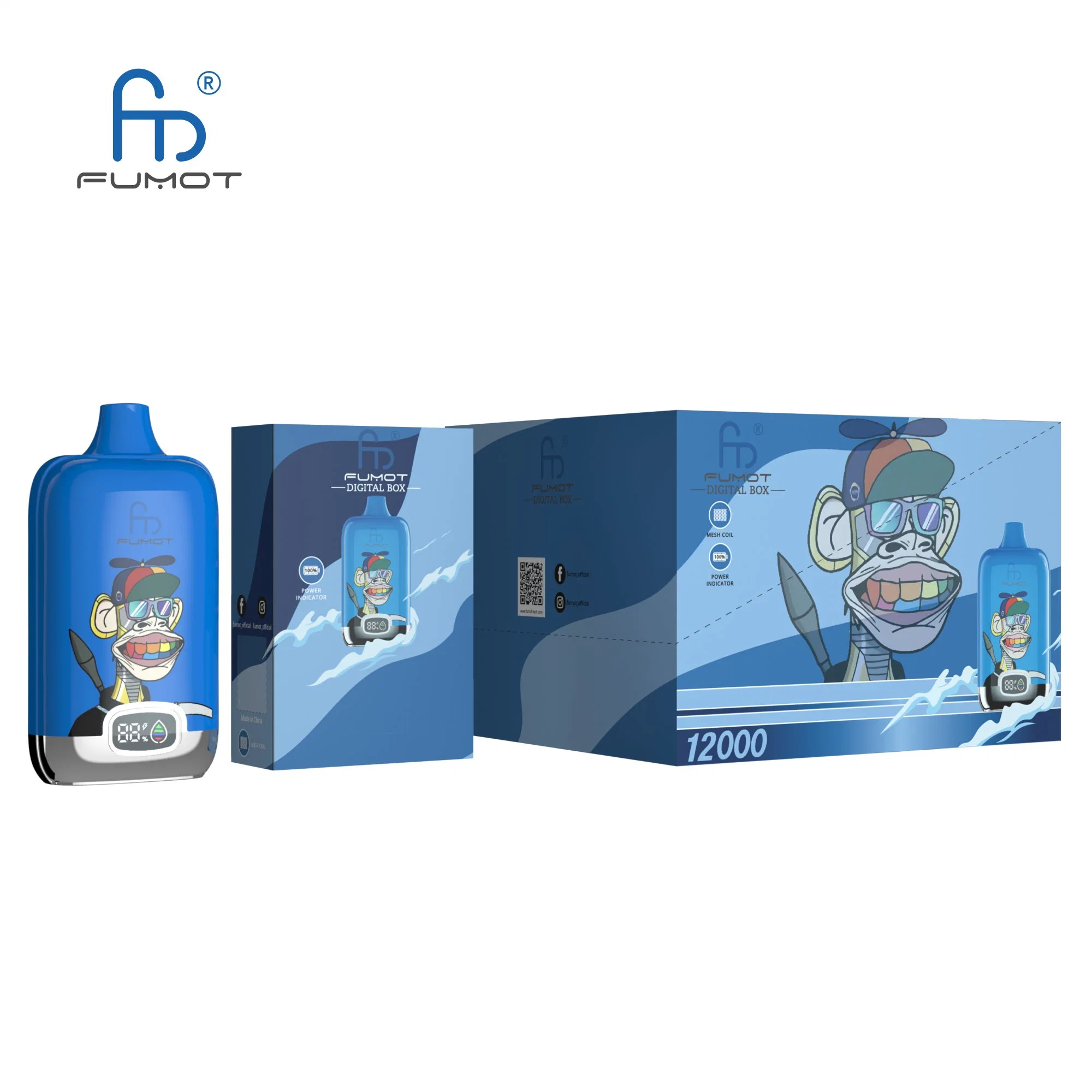 Authentic Fumot Originla Randm Disposabel Vape Digital Box 12000 Puffs Mesh Coil 20 Ml Liquid