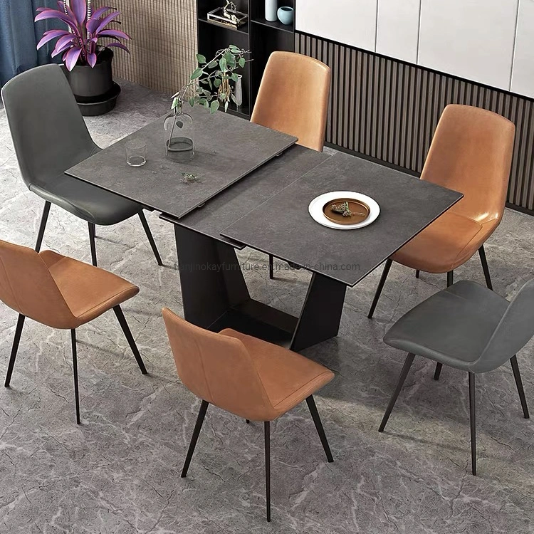 Mesa de jantar 4 6 8 10 12 Seat muito grande poupança de espaço branco mármore mármore Top armação de aço inoxidável prorrogáveis uma mesa de jantar