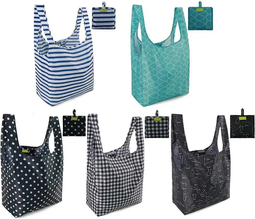 Custom Made Fashion Design Eco Ripstop épicerie transport emballage pliable Recyclez le sac à provisions en tissu de nylon réutilisable avec logo
