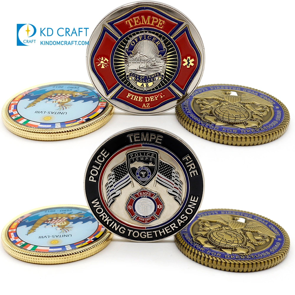 Fabrique des échantillons gratuits de l'émail de métal blanc personnalisé de filage de la sécurité de l'armée de la marine militaire Spinner 3D Défi personnalisé Coin