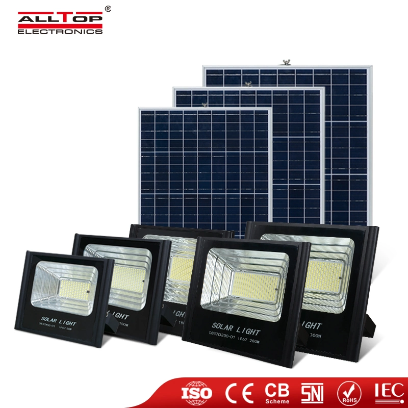 Alltop High quality/High cost performance  Large Capacity Battery Remote Control IP66 Outdoor SMD 50 100 150 200 Watt Solar LED Flood Light