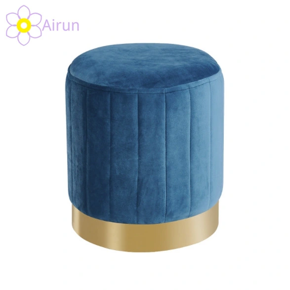 Comfort Living Room Blue Velvet Round Storage Ottoman