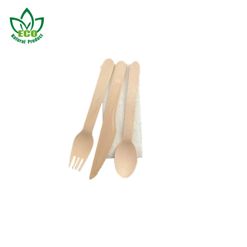 Natural Wood Cutlery Sets Pack with Paper Wrapped Individually Packed Disposable Cutlery