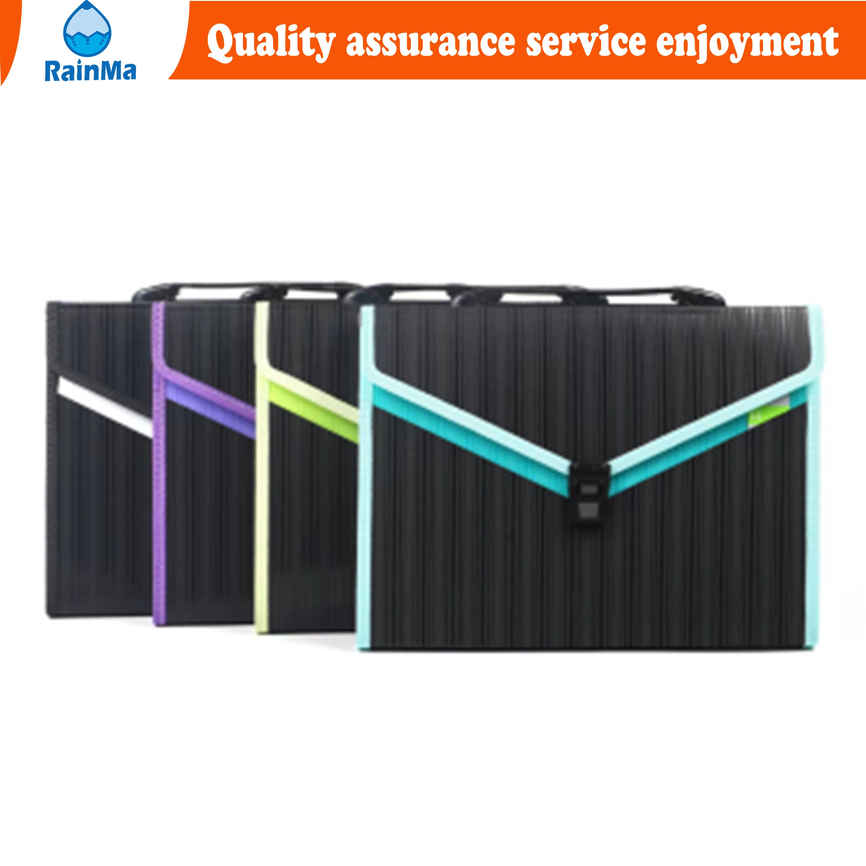 PP Black A4 Waterproof 13 Pockets Expanding File with Portable Large Capacity