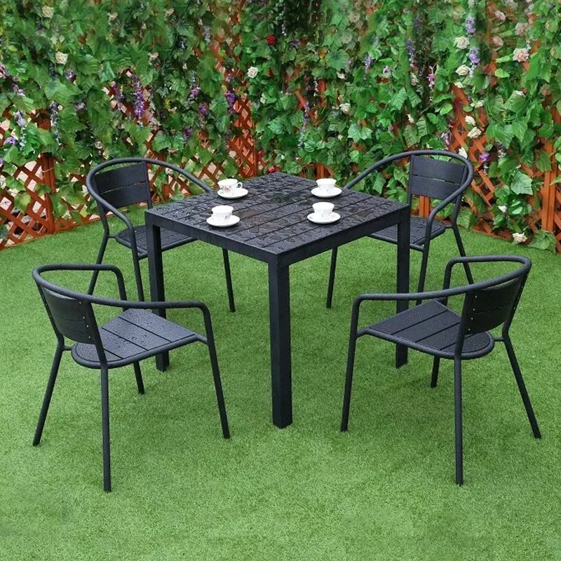 High Effective Rattan Outdoor Dining Set Stackable Table and Chairs Plastic Wood Furniture Outdoor Furniture