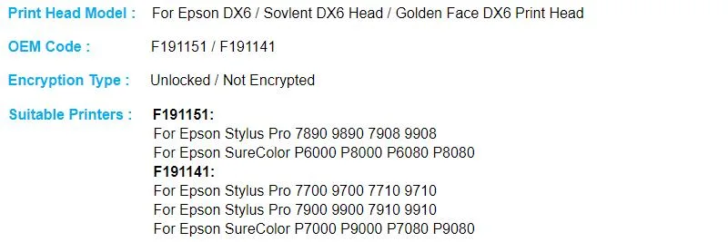 F191121 F191151 Cabeçote de Impressão Dx6 cabeça de impressão Epson Stylus PRO 7890 7908 9890 9908 Surecolor P6000 a P8000/P6080 a P8080