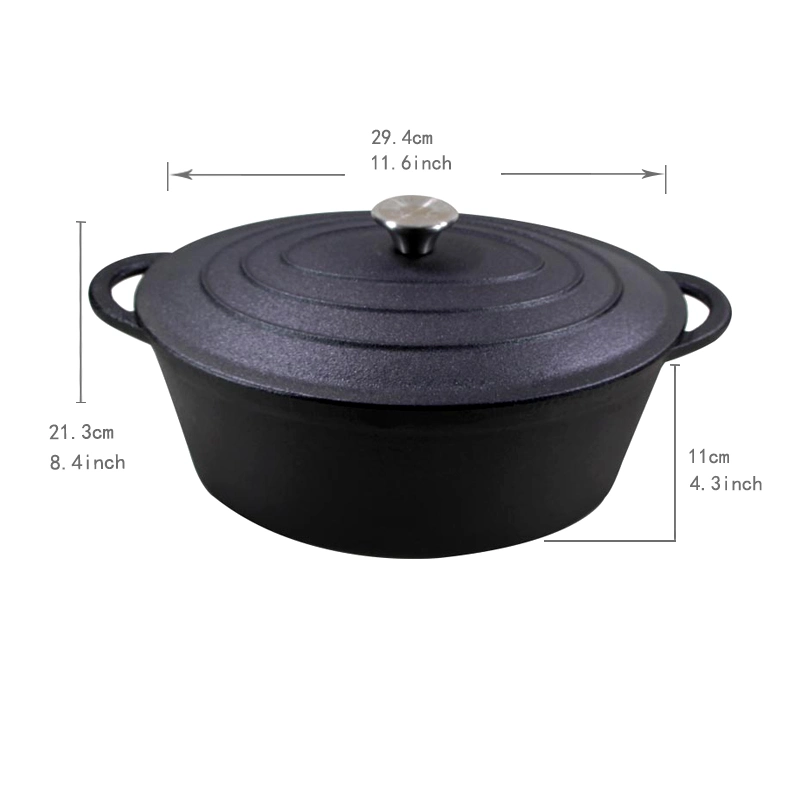 28X21X10.5cm 3.8qt Quart Oval Cast Iron Dutch Oven Casserole Pot with Enamel Finishing