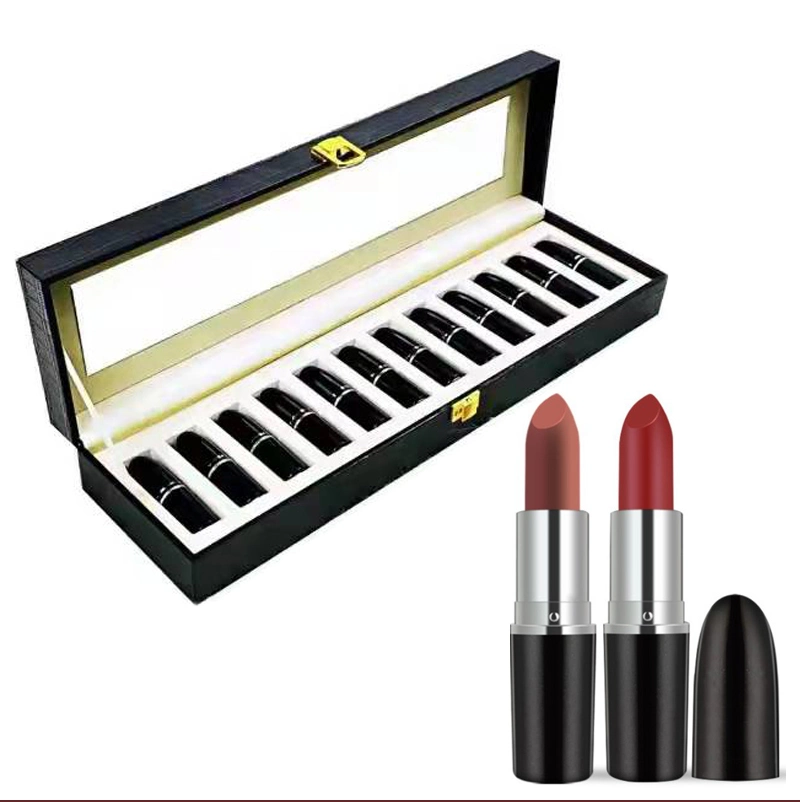 OEM Boîte cadeau noire et rouge avec ensemble de rouge à lèvres en forme de balle avec miroir 10PCS