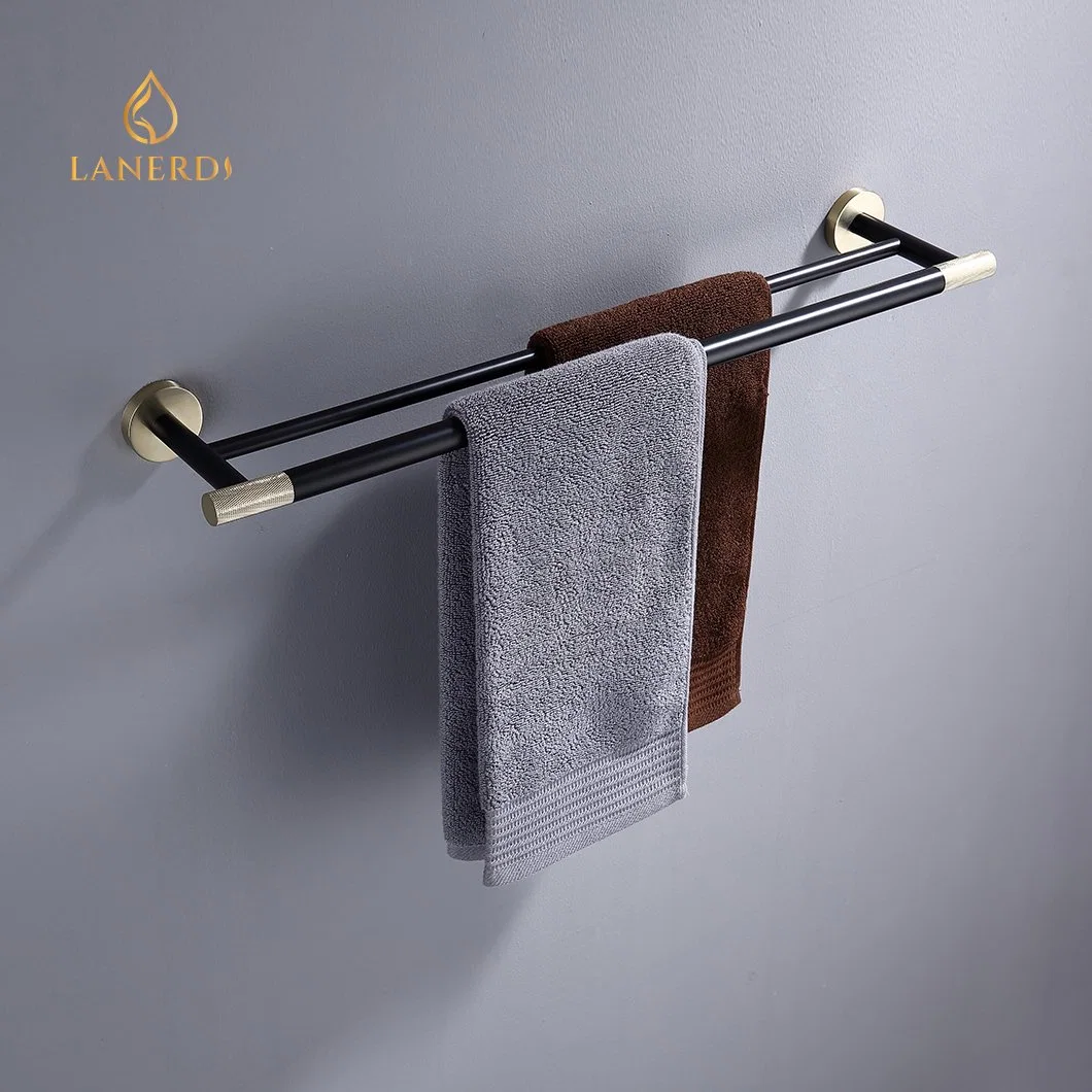Sanitary Ware Bathroom Fitting Towel Bar Towel Rack Robe Hooks Paper Holder Gold and Black Knurling Bathroom Accessories Bathroom Hardware Sets