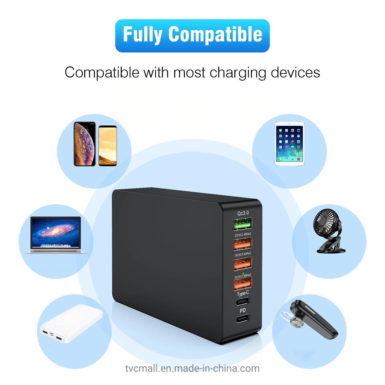 Multi-Port USB QC3.0 Type-C Pd20W Phone Charger Tablet Bluetooth Earphone Fast Charging Power Charger Adapter - EU Plug