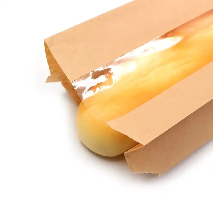 Custom ecológica panadería minorista de reciclado de envases de papel Kraft pan baguette francesa con ventana bolsa