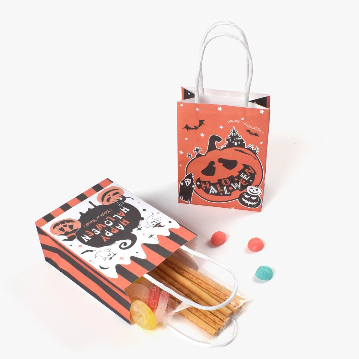 Recicle a procura comercial de personalização Boutique Saco de papel de embalagem de brinquedos do Dia das Bruxas Candy Dom Saco de papel