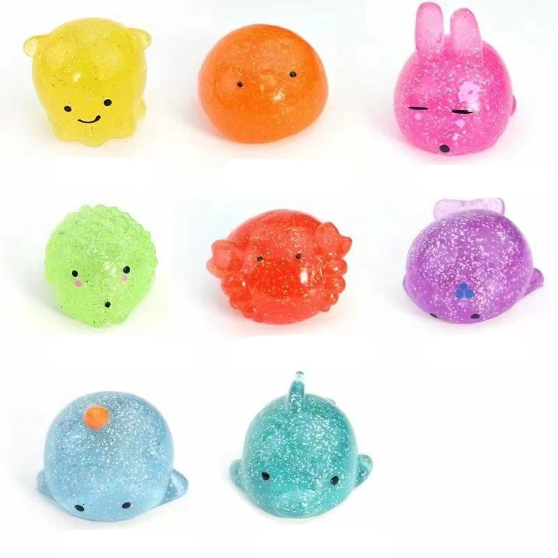 Grands jouets de décompression Mochi Fidget Squishy en forme d'animaux pailletés pour enfants.