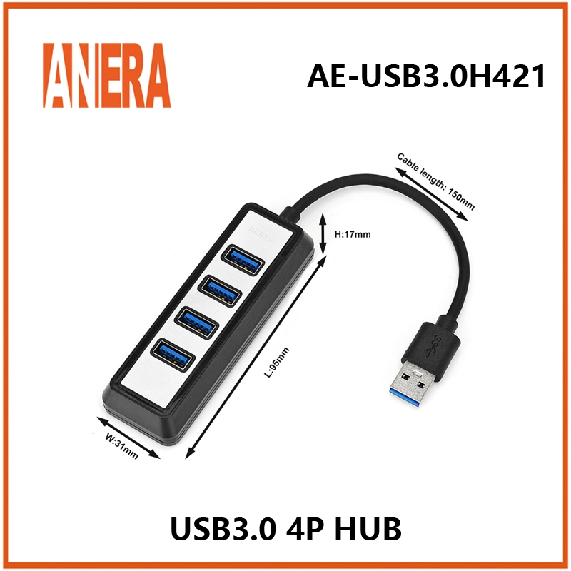 Hub de USB3,0 puertos de espejo directo de fábrica de alta velocidad de 4 puertos 5Gbps portátil compacto con cable