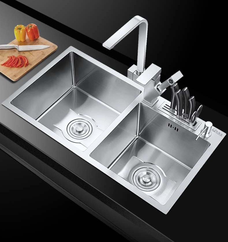 Silver Brushed Stainless Steel 75*41/78*43/80*45 Kitchen Sink with Double Bowl