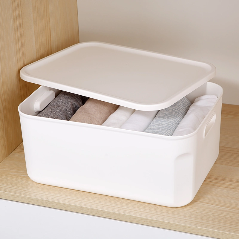 Household Plastic Storage Cotainer for Living Room Kitchen Utility Rooms White Stackable Plastic Storage Bin with Lids