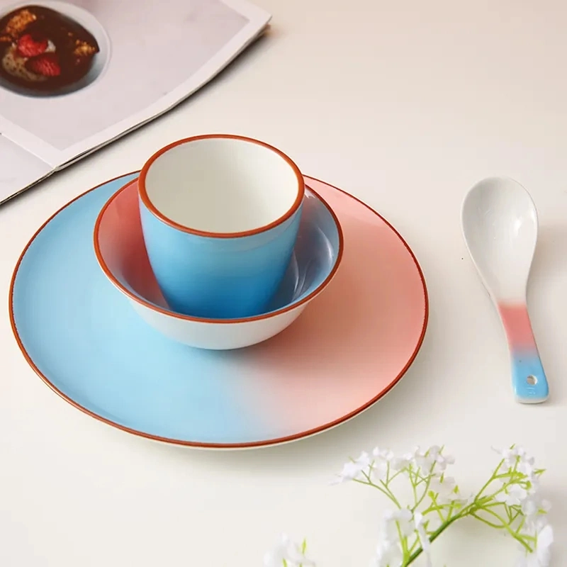 Nordic Style Round Bowl Plate Spoon Mug Colorful Porcelain Customized Color Ceramic 4PCS Dinnerware Set