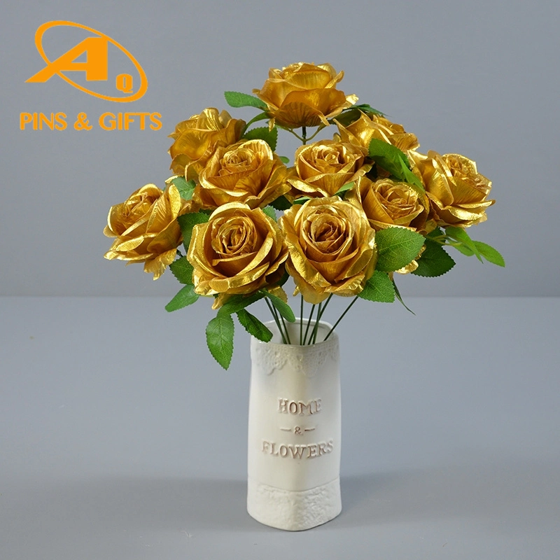 Valentines Day Gift Custom 24K Tulip Gold Wall Decor Decorative Rose Artificial Flowers Rose in Glass Dome with LED Lights Christmas Gift