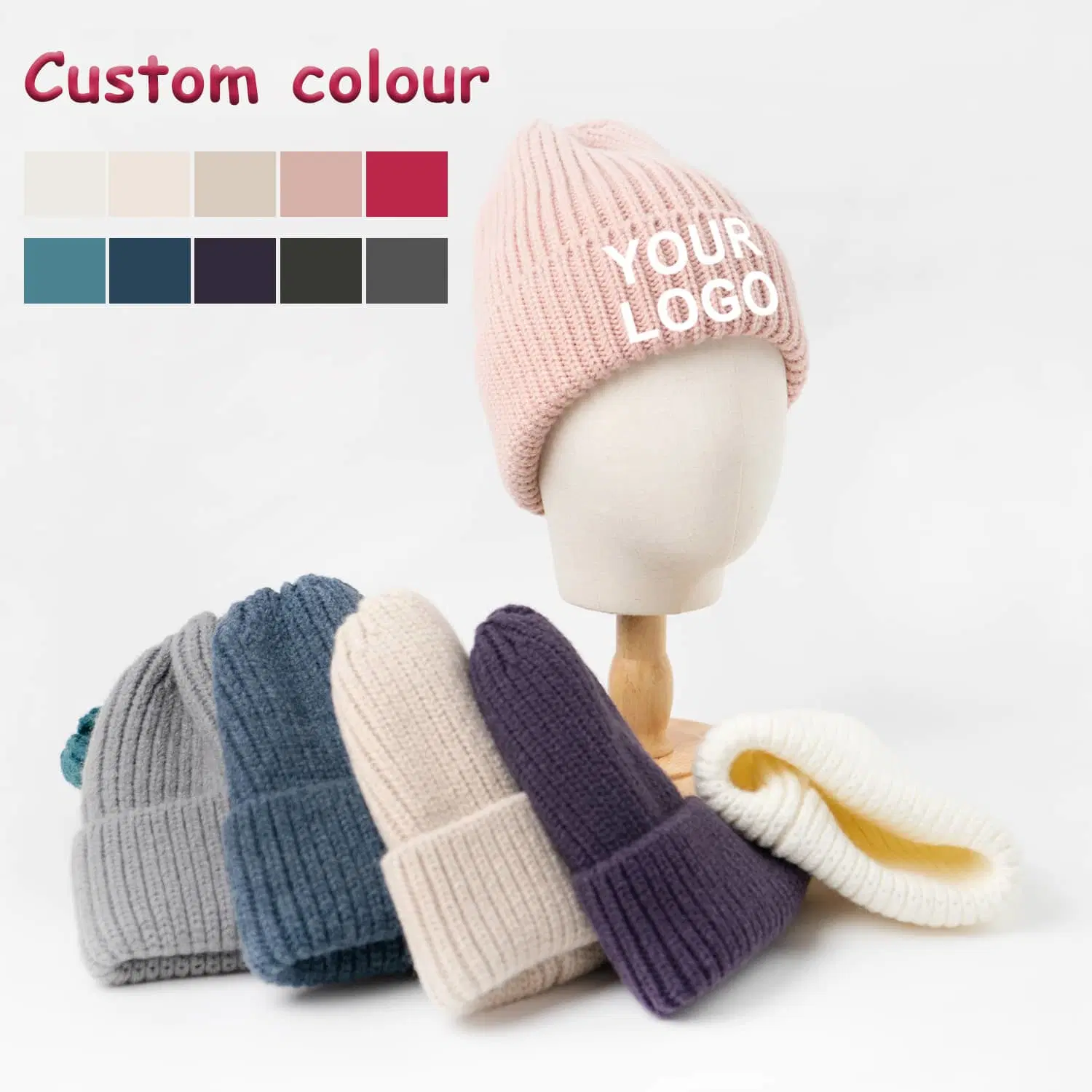 Beanie Hats Custom Embroidery Logo Low MOQ Manufacturers Super Soft Пряжа Княнная термальный зимний колпачок Fuzzy акрил высокое качество