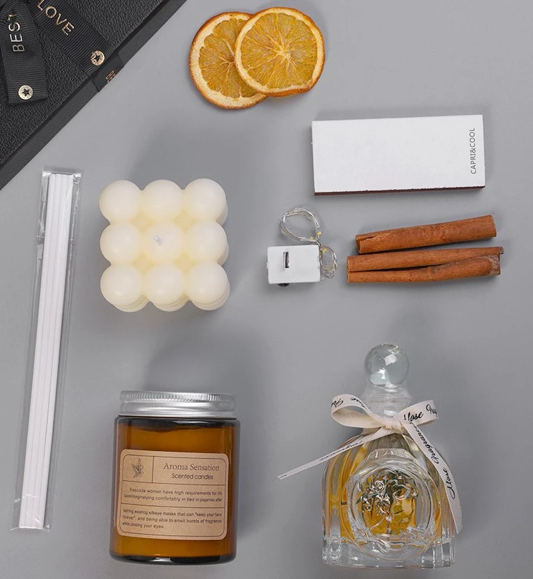 Pacote de logotipo personalizado conjuntos de presente de cor aromaterapia Luxo perfumado Candle E conjunto de oferta do difusor