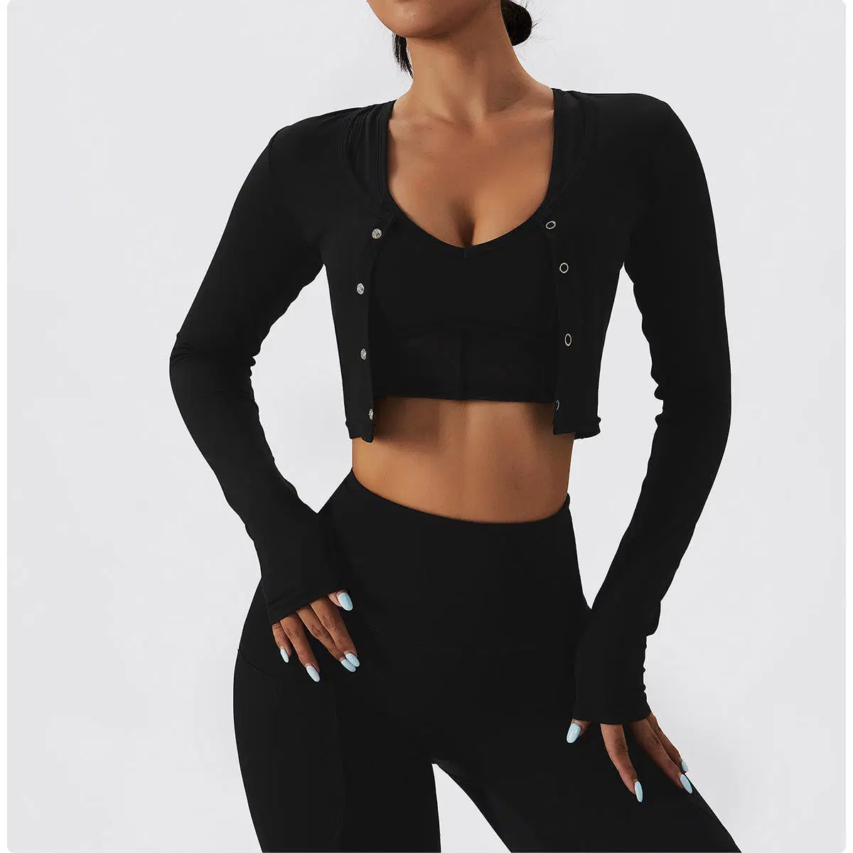 OEM Logo Women 3 Piece Athletic Wear Long Sleeve Rib Gym Quick Dry Yoga Set Mesh Sports Bra Fitness Breathable Leggings Suits for Women