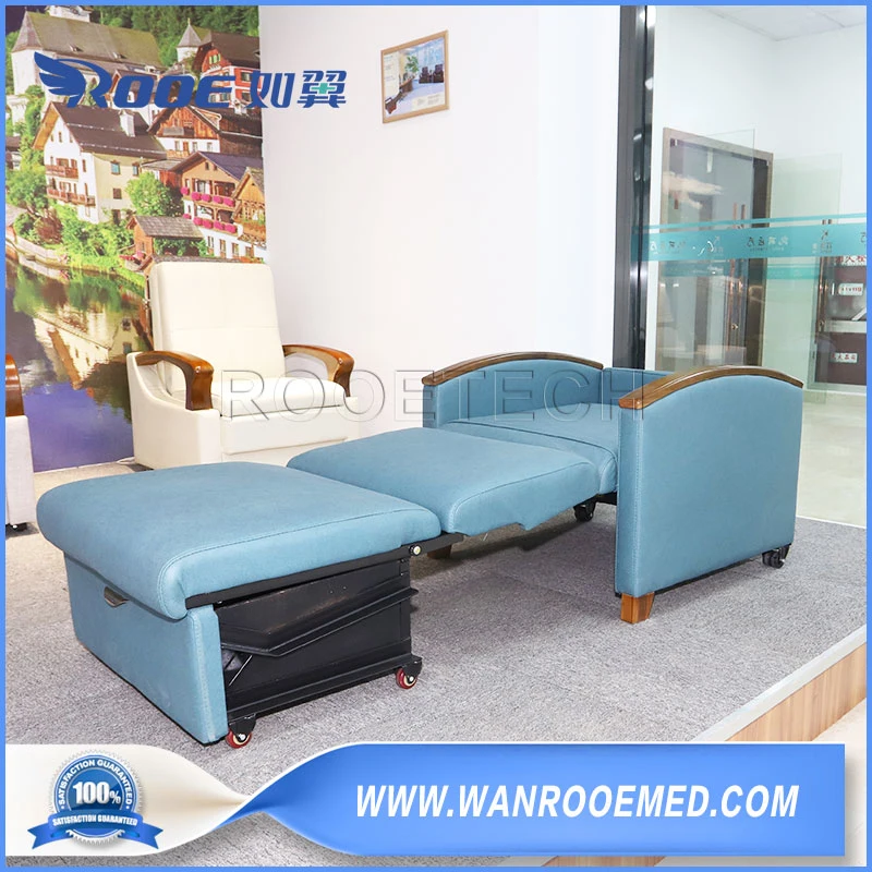 Heavy Metal Square Pipes Patient Room Attendant Chair Sleeping Bed with Solid Wood Handrail