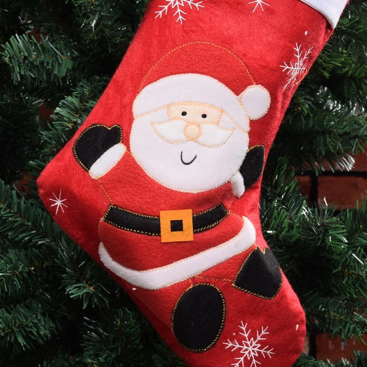 Embroidery Customized Logo Holiday Red Knitted Cute Fur Fancy Sock Christmas Stocking