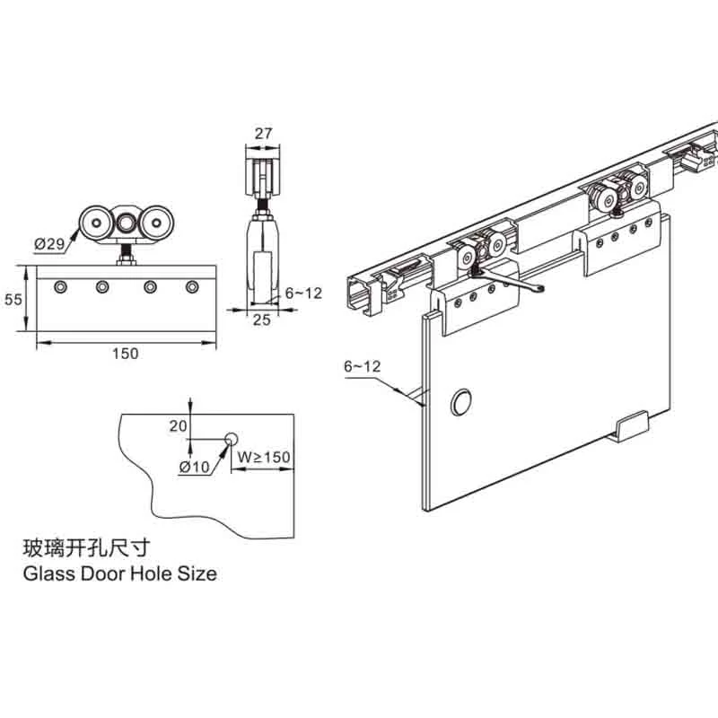 Top Quality Door Sliding Rollers Hardware Parts for Glass Door/Frameless Glass Sliding Hardware Fittings Door Roller