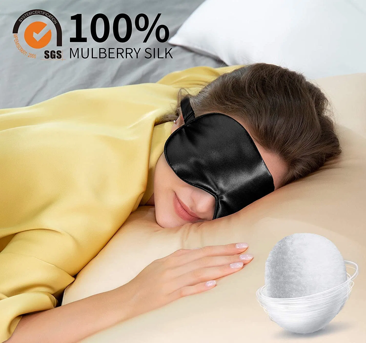 Silk Sleep Mask, Super-Smooth &amp; Soft Eye Mask with Adjustable Strap, Blindfold, Perfect Blocks Light, Black