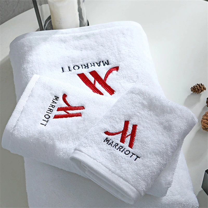 Made in China Cheap Price White 100% Cotton Custom Logo Towel Gift Luxury Hilton Hotel Towel Sets, Hotel Bathroom Bath Towel Bathrobe Hand Washing Face Towels