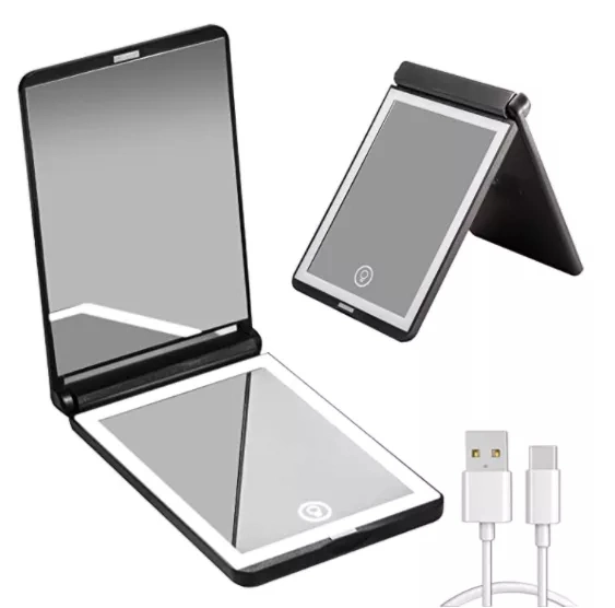 Type-C Rechargeable LED Lighted Touch Pocket Makeup Mirror Dimmable