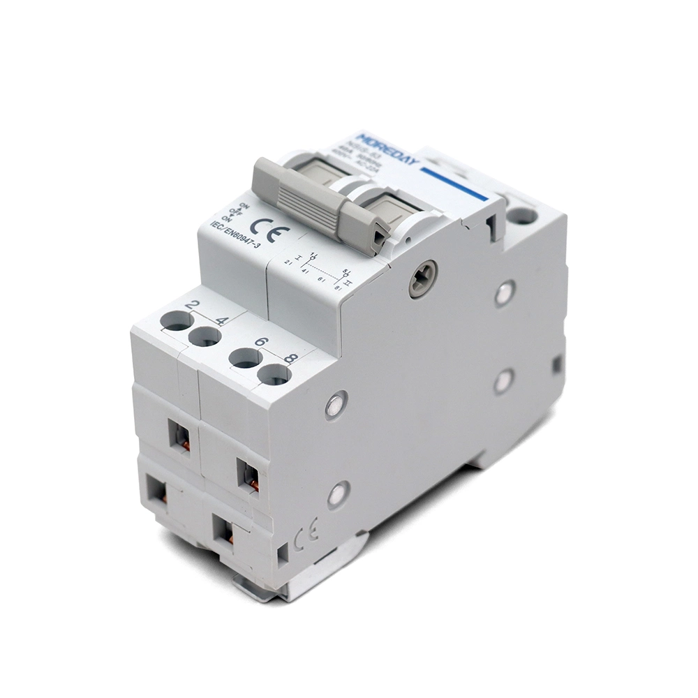 Moreday Changeover Switch 2p 63A 230/400VAC Modular Dual Power Manual Transfer Switch DIN Rail Installation