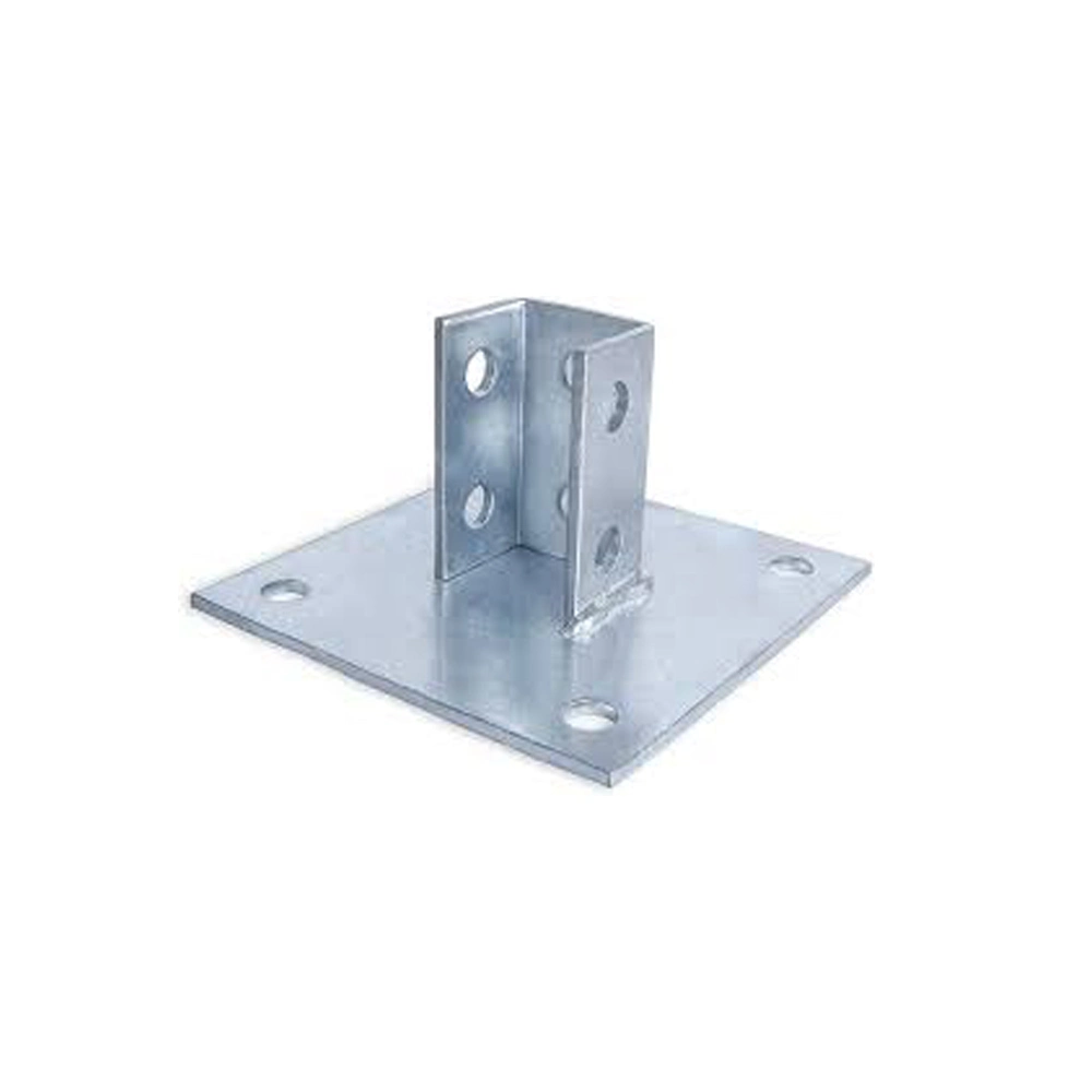 4 Holes Square Mount Post Base Channel for Single Strut Channel Fittings Secures Strut Assembly to Floors, Surfaces