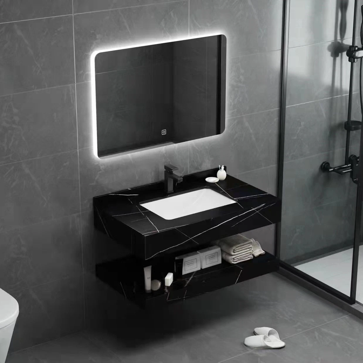 Wholesale/Supplier High quality/High cost performance Rock Stone Wall Mounted Floating Bathroom Vanity