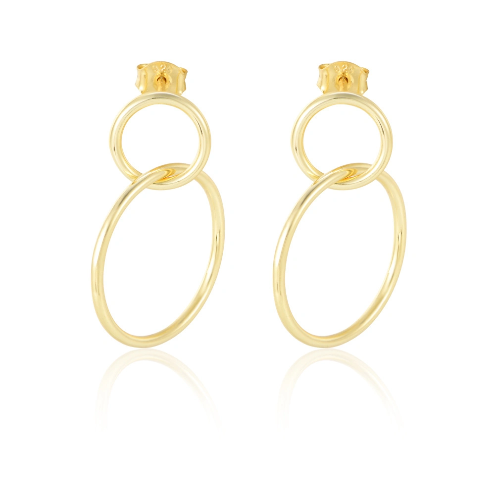 New Fashion Simple Jewelry 925 Sterling Silver Gold Plated Dangle Double Ring Hoop High Polished Stud Earrings