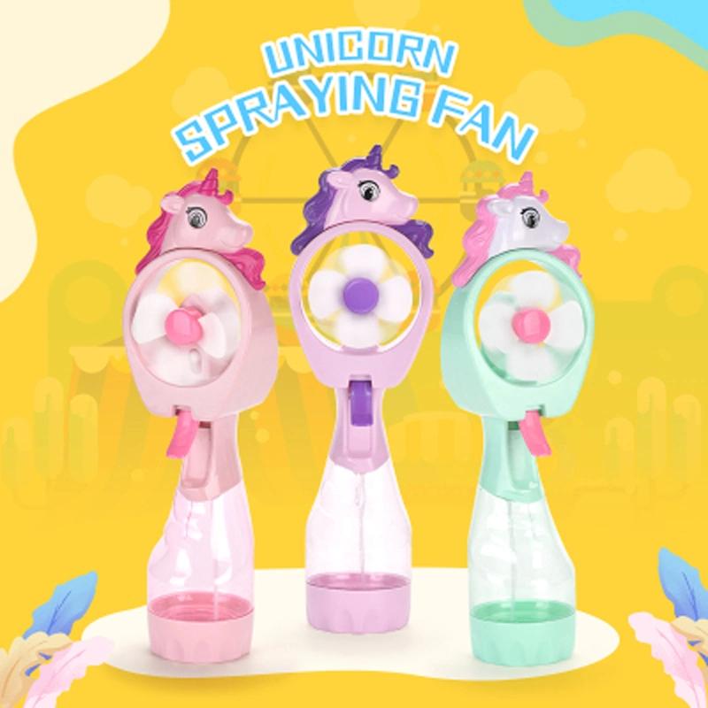 Cute Lovely Shape Children Soft Blades Park Playing Kids Summer Toy Fan Coolly Lager Capacity Fine Watwer Mist Unicorn Water Spray Fan